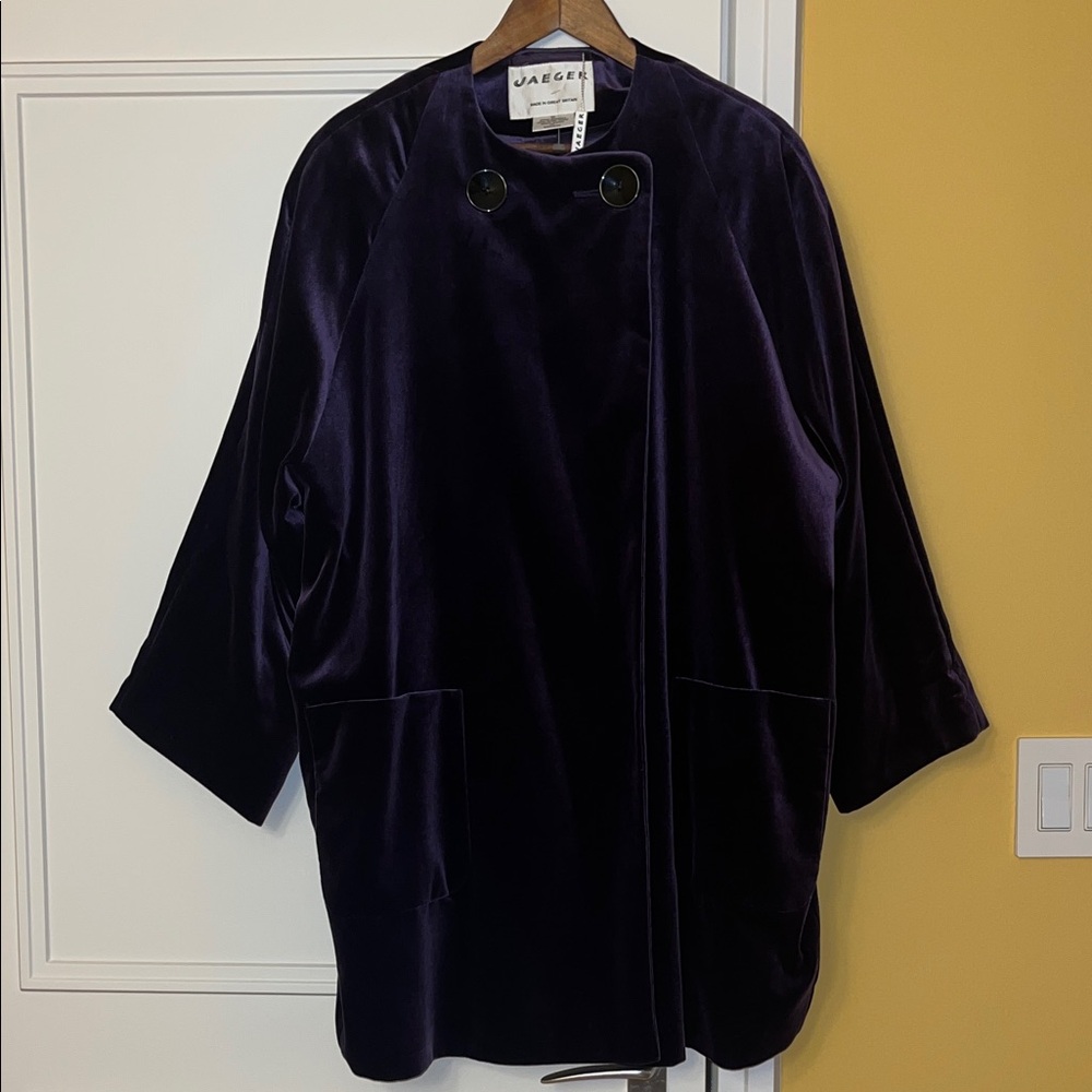 New! Vintage 1997 Jaeger Women's Deep Purple Velvet Cape Swing Coat Sz 12